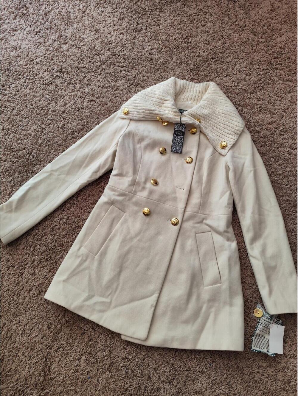 NEW! GREEN with ENVY Women's Double Breasted Coat, Cream , Size Medium